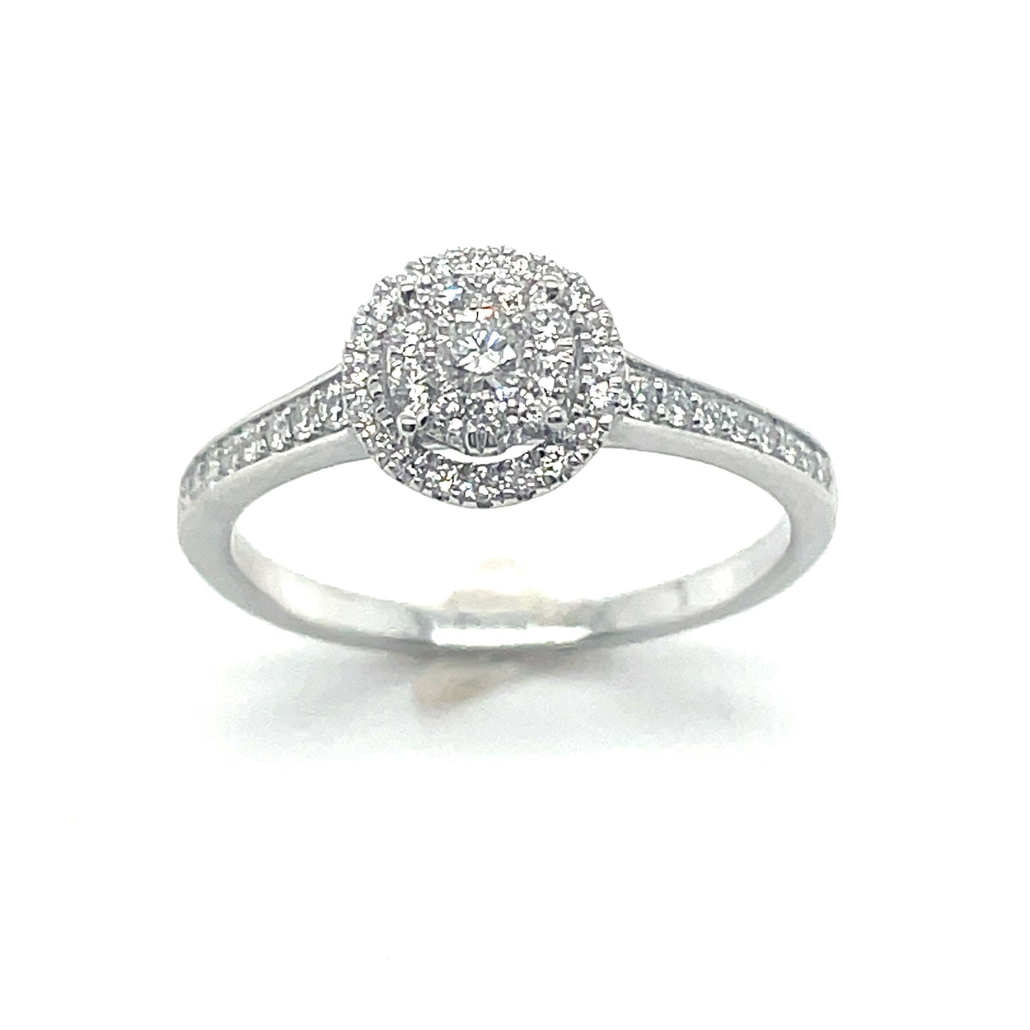 9ct White Gold Round Cluster Diamond Ring With Diamond Set Shoulders .33ct