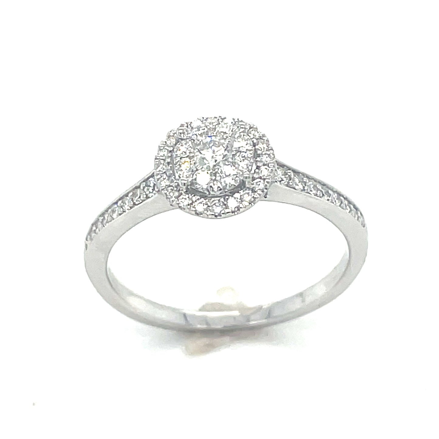 9ct White Gold Round Cluster Diamond Ring With Diamond Set Shoulders .33ct