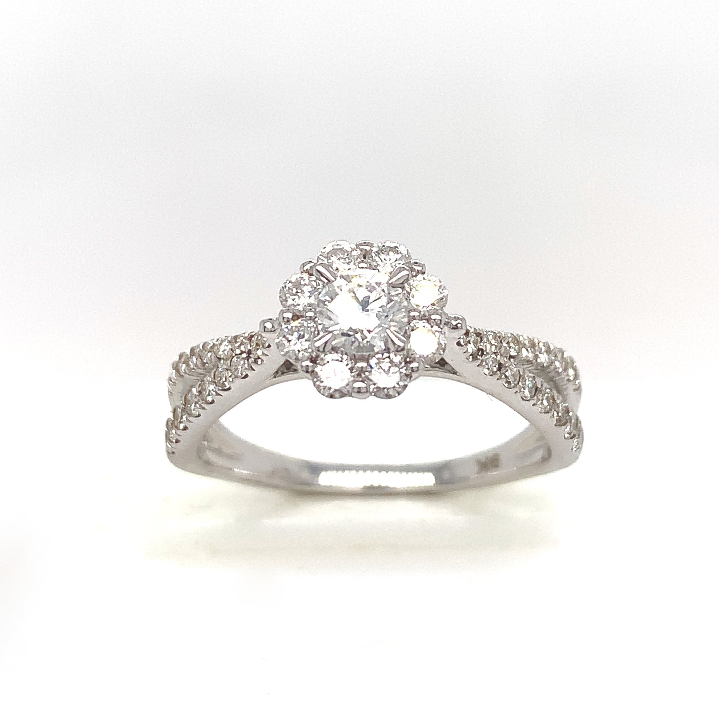 9ct White Gold Round Cluster Open Shoulders .80ct Diamond Ring