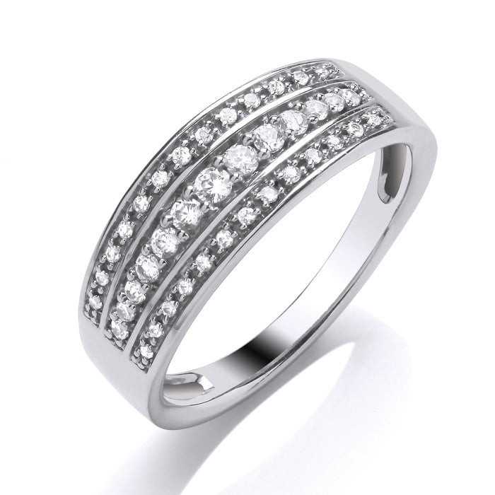 9ct White Gold Three Row .25ct Diamond Ring