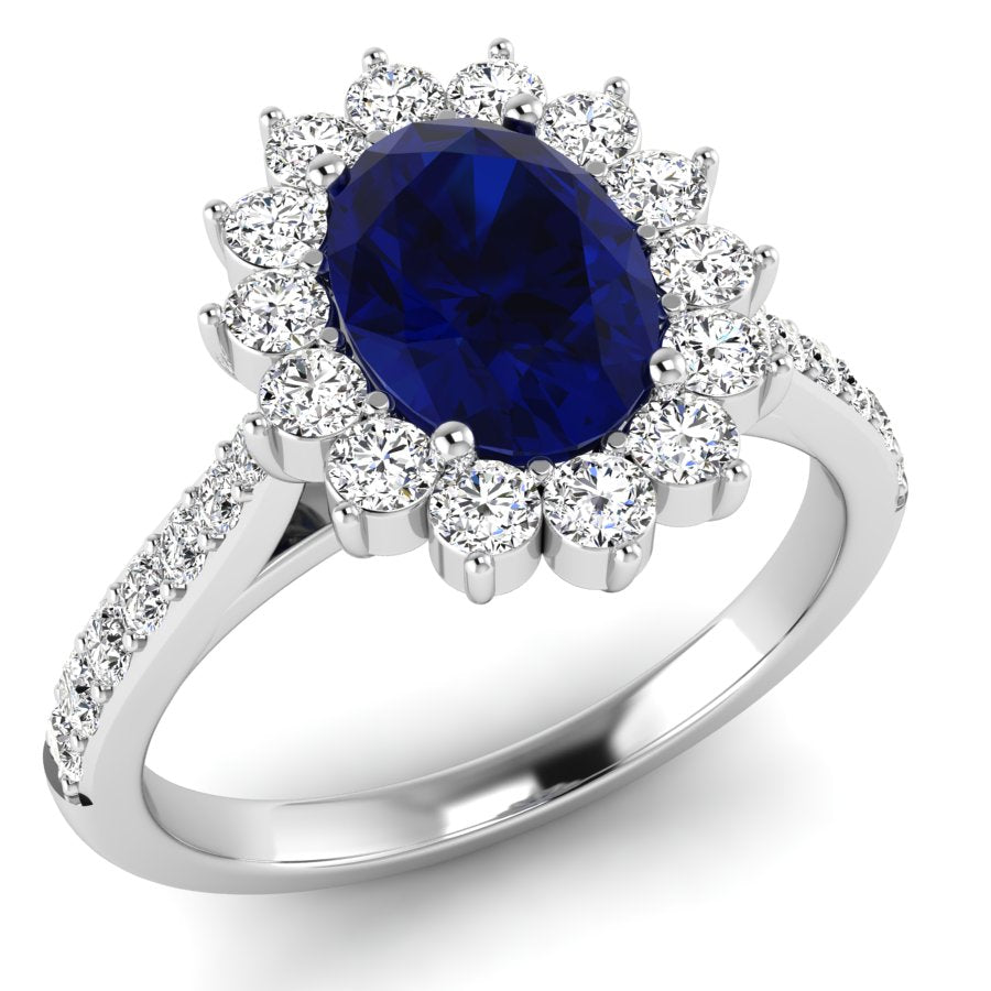 9ct White Gold Sapphire And Diamond Oval Cluster Ring