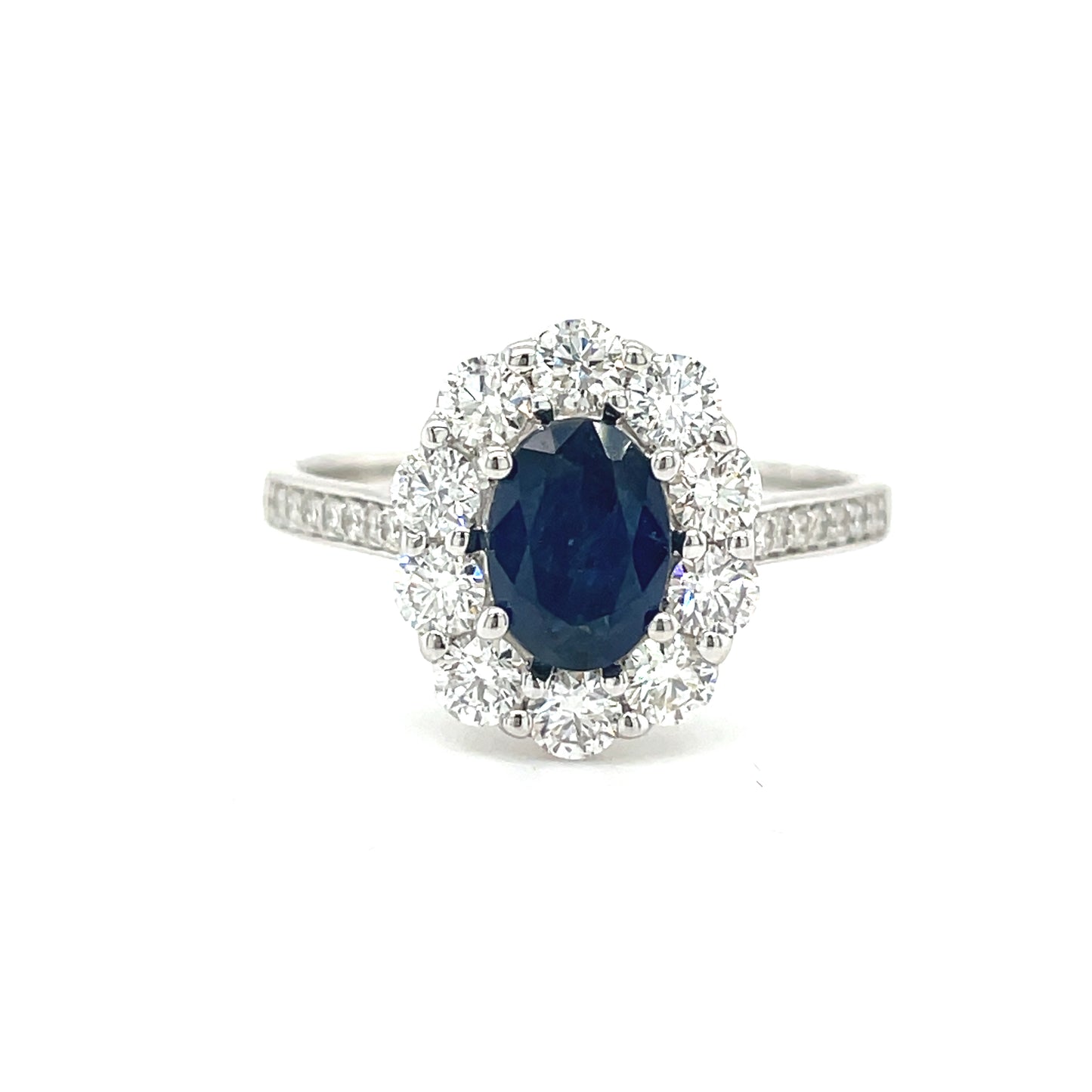 9ct white gold sapphire + diamond cluster ring