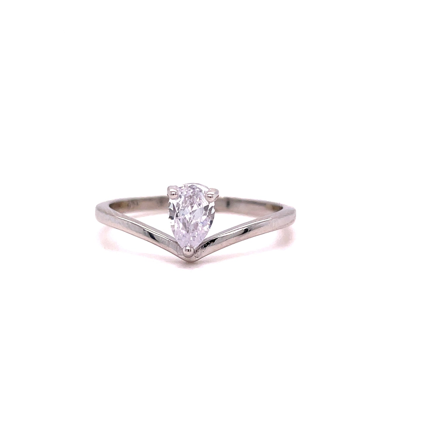 SILVER DROP CUBIC ZIRCONIA TEARDROP RING
