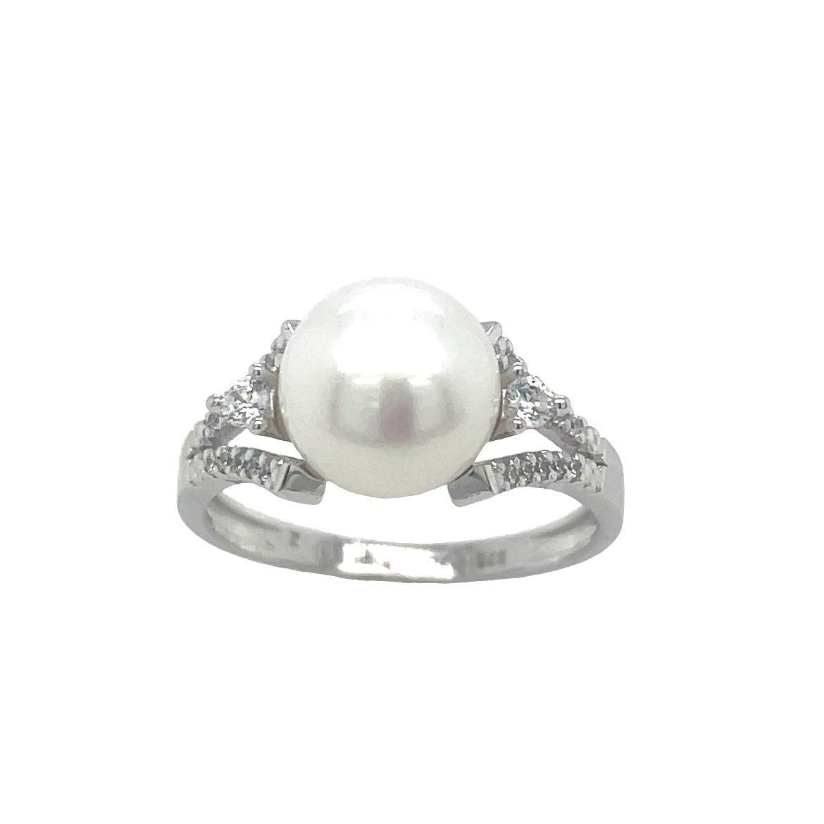 9ct White Gold Pearl And Cubic Zirconia Ring