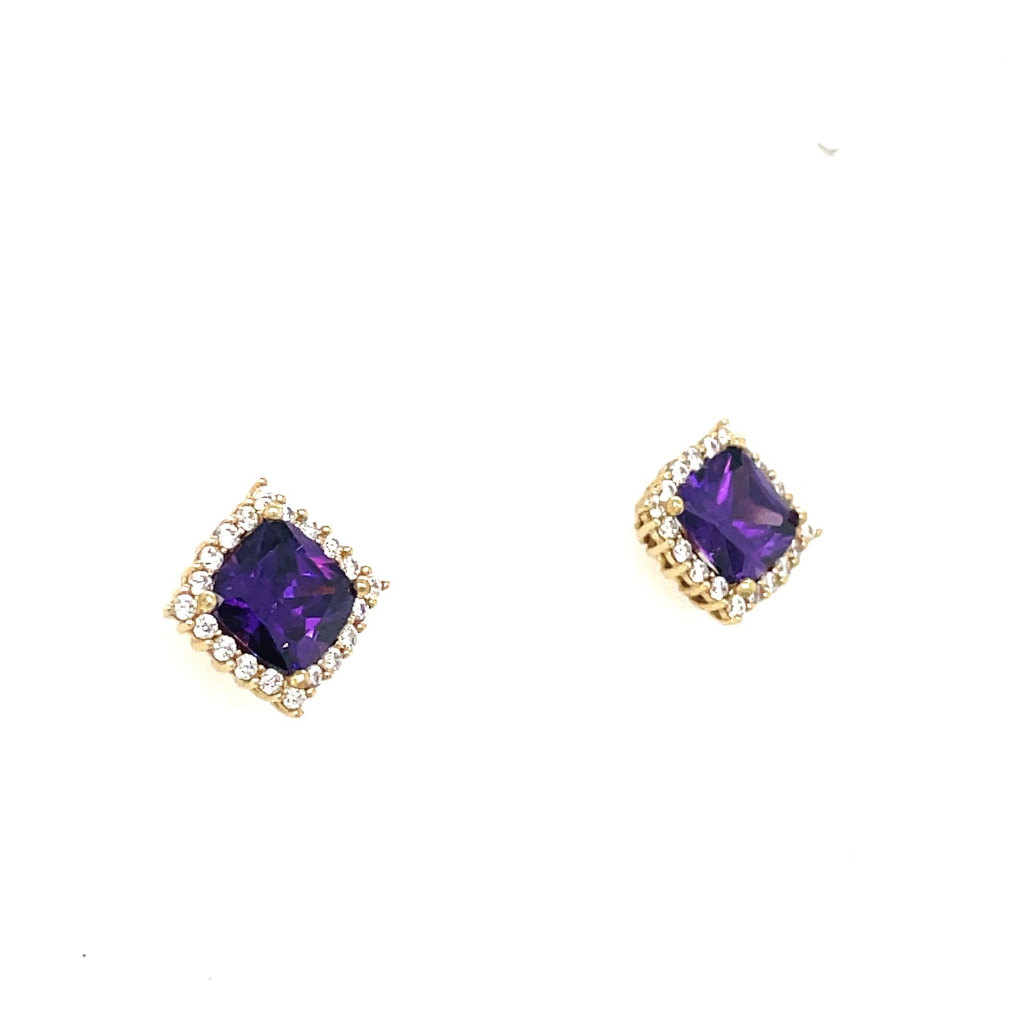 9CT Cubic Zirconia and Purple Stone Square Halo Stud Earring