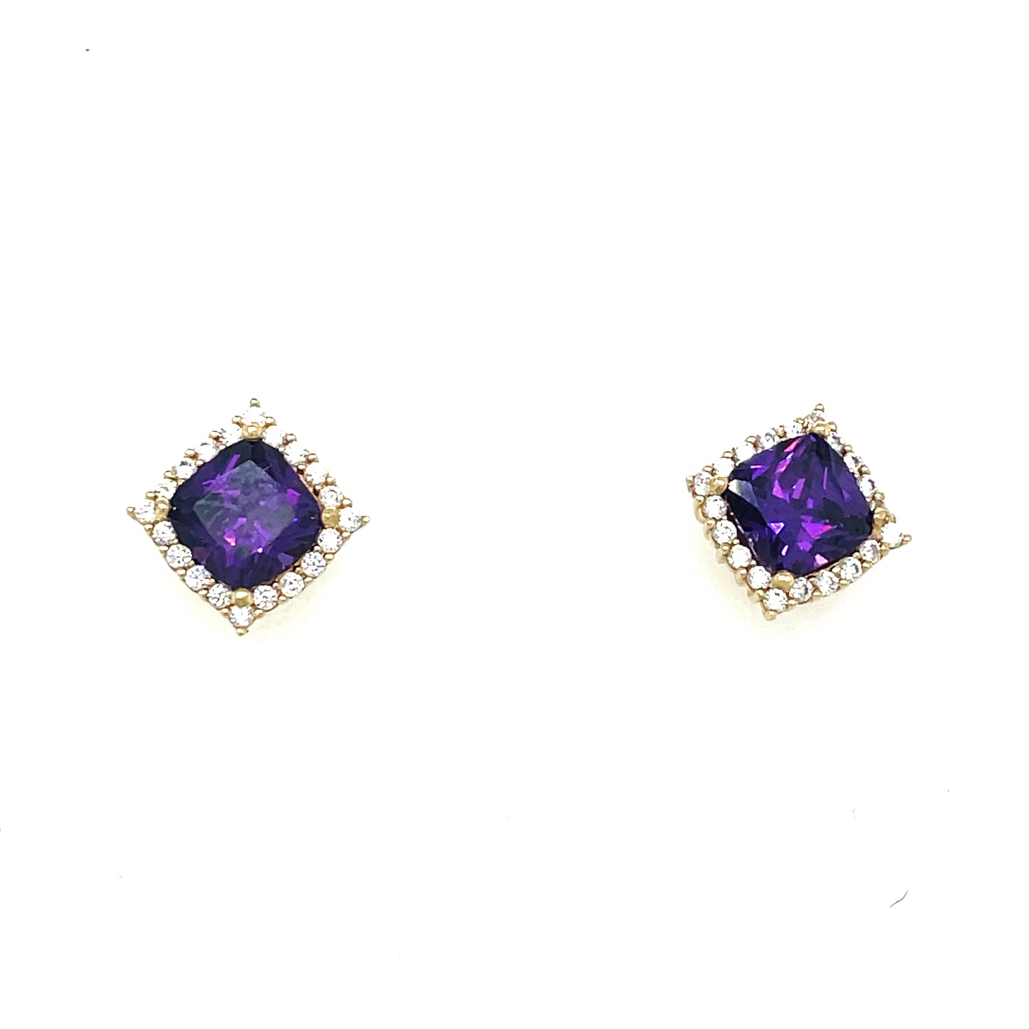 9CT Cubic Zirconia and Purple Stone Square Halo Stud Earring