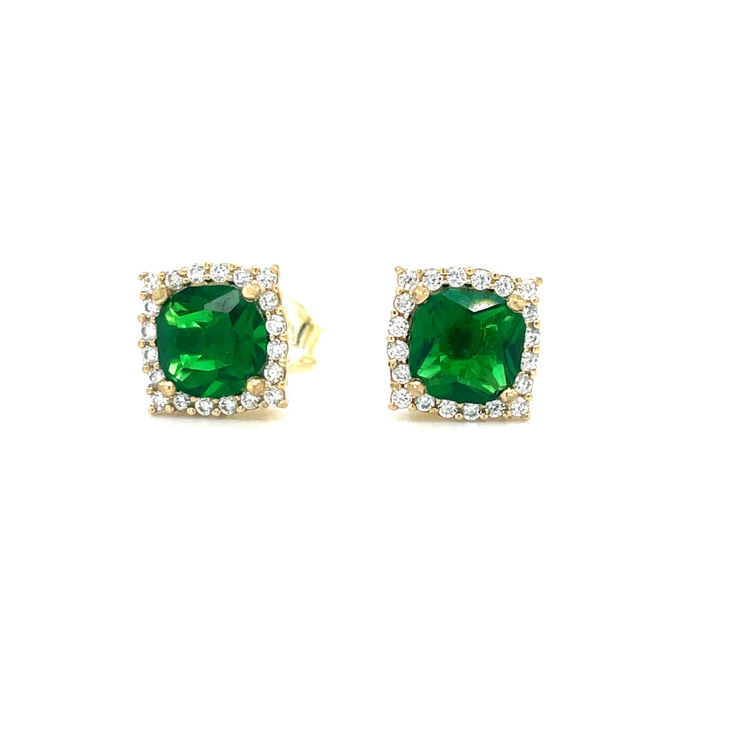9CT Cubic Zirconia and Green Stone Square Halo Stud Earring