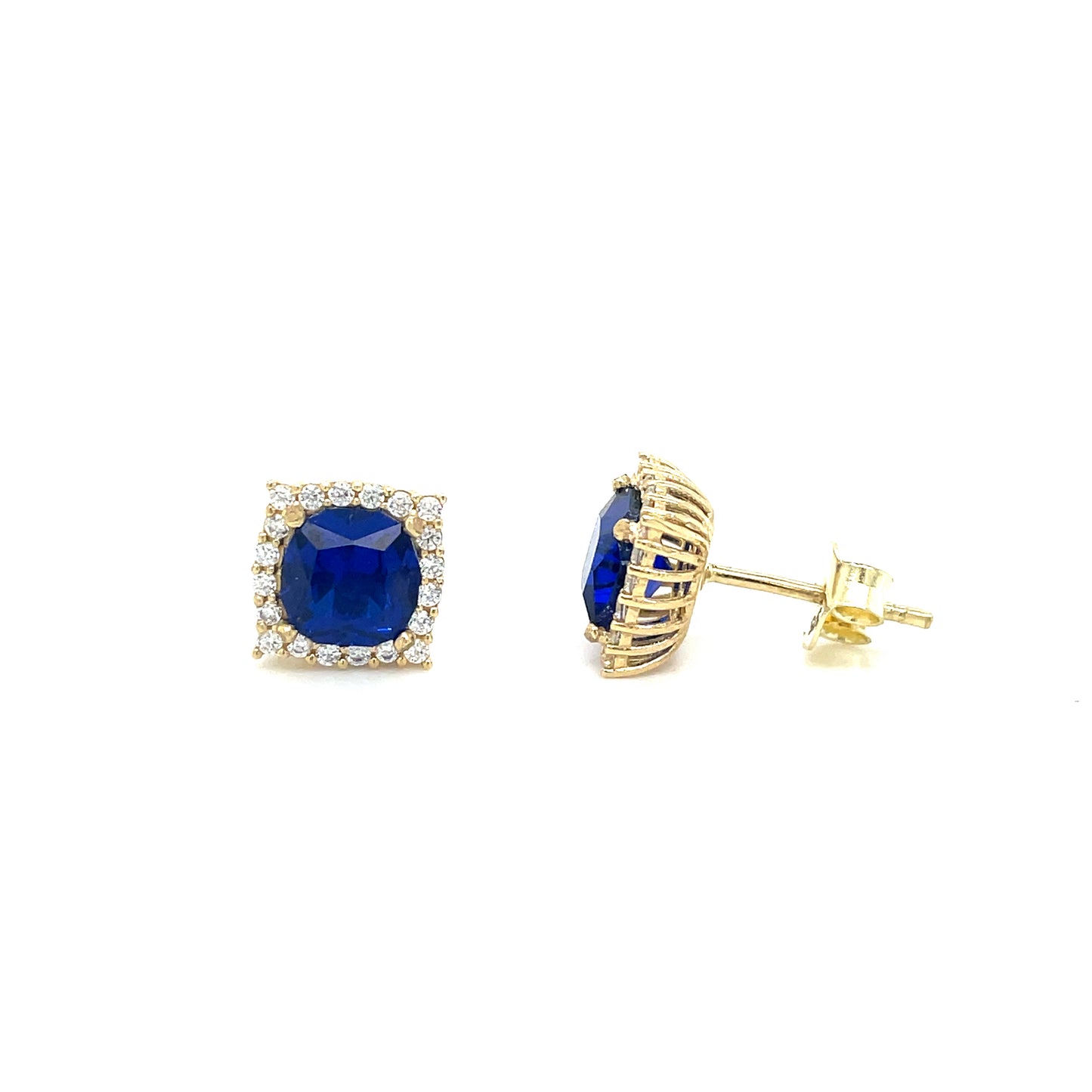 9CT Cubic Zirconia and Blue Stone Square Halo Stud Earring