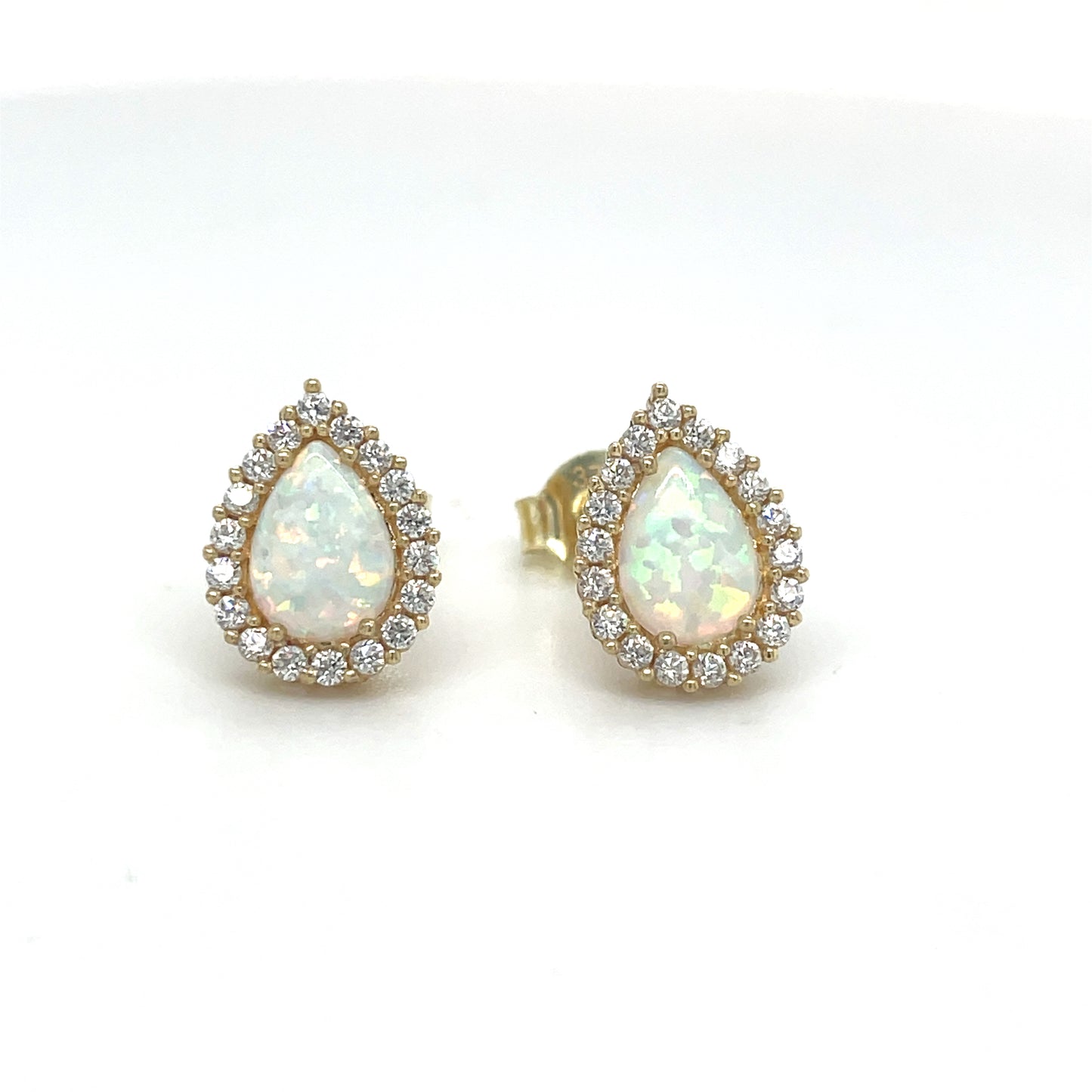 9CT Cubic Zirconia and Opal Pear Halo Stud Earring