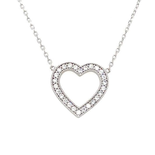 9CT White Gold Open Heart Cubic Zirconia Necklet