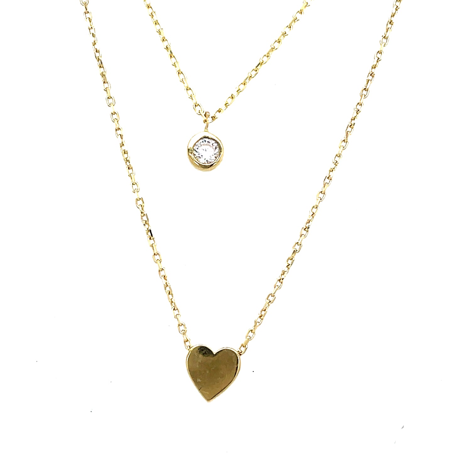 9CT Cubic Zirconia and Heart Layer Necklet