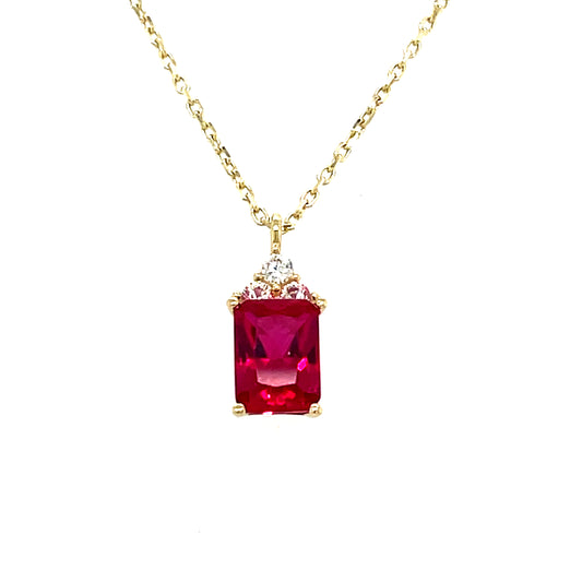 9CT Cubic Zirconia and Red stone Rectangle Necklet