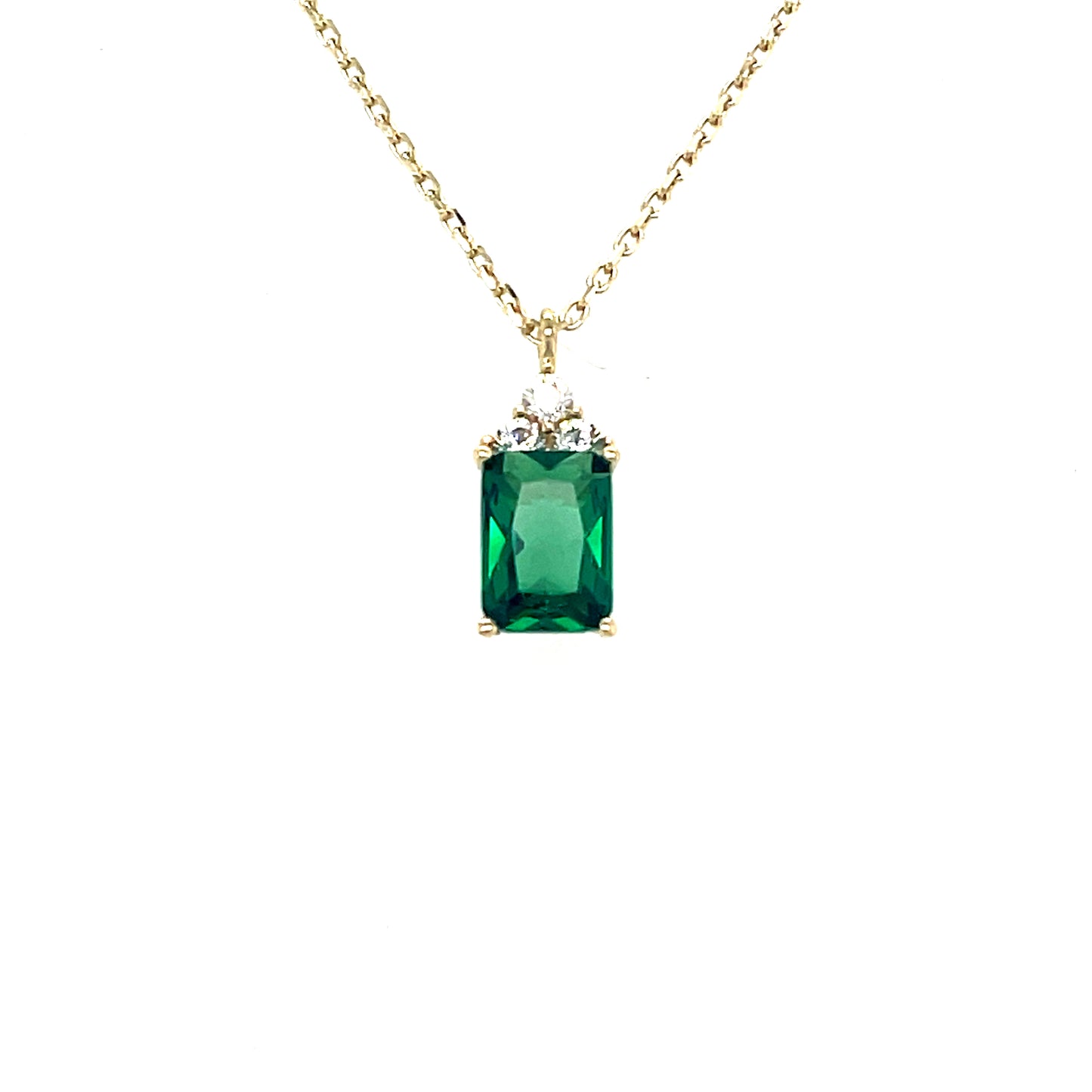 9CT Cubic Zirconia and Green Stone Rectangle Necklet