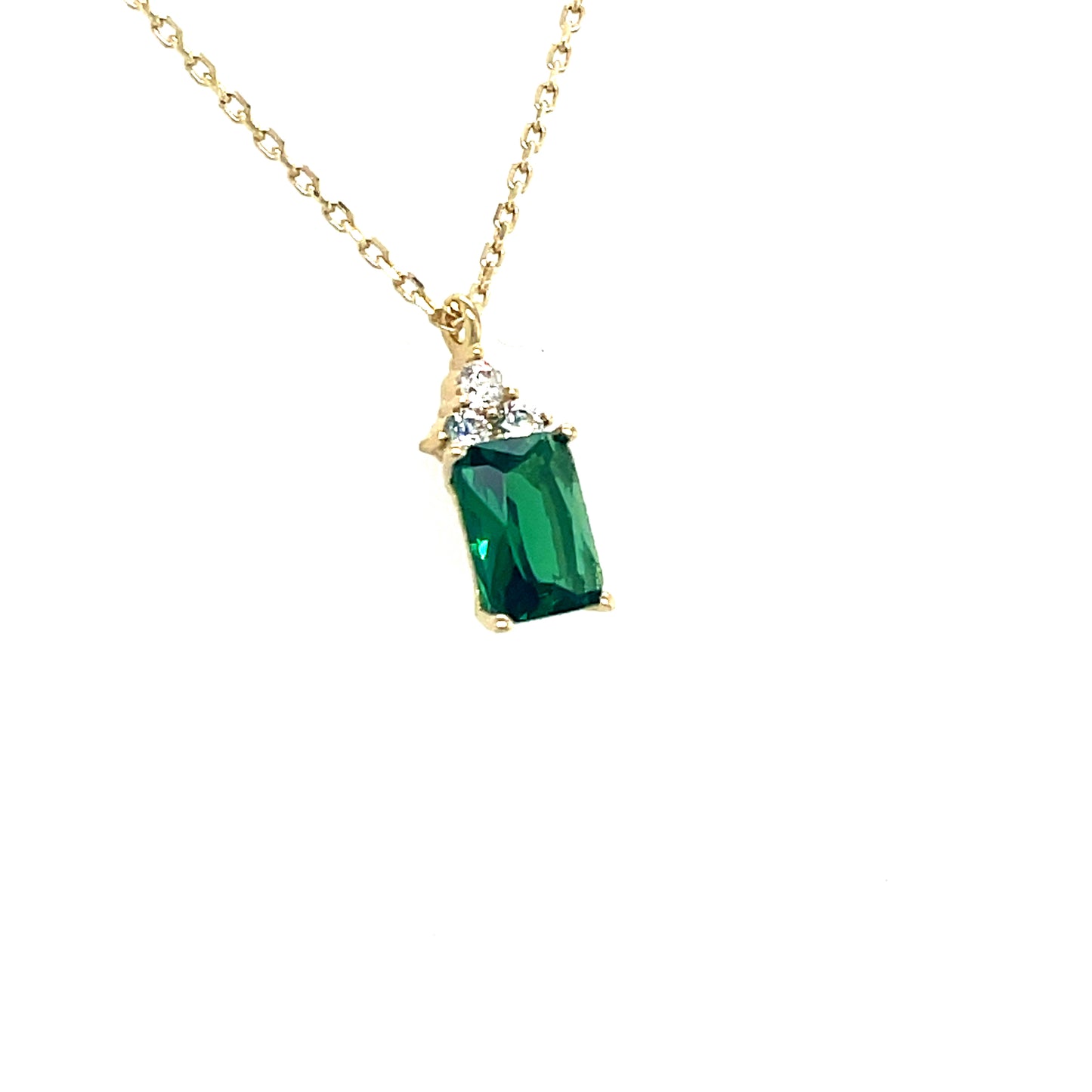 9CT Cubic Zirconia and Green Stone Rectangle Necklet