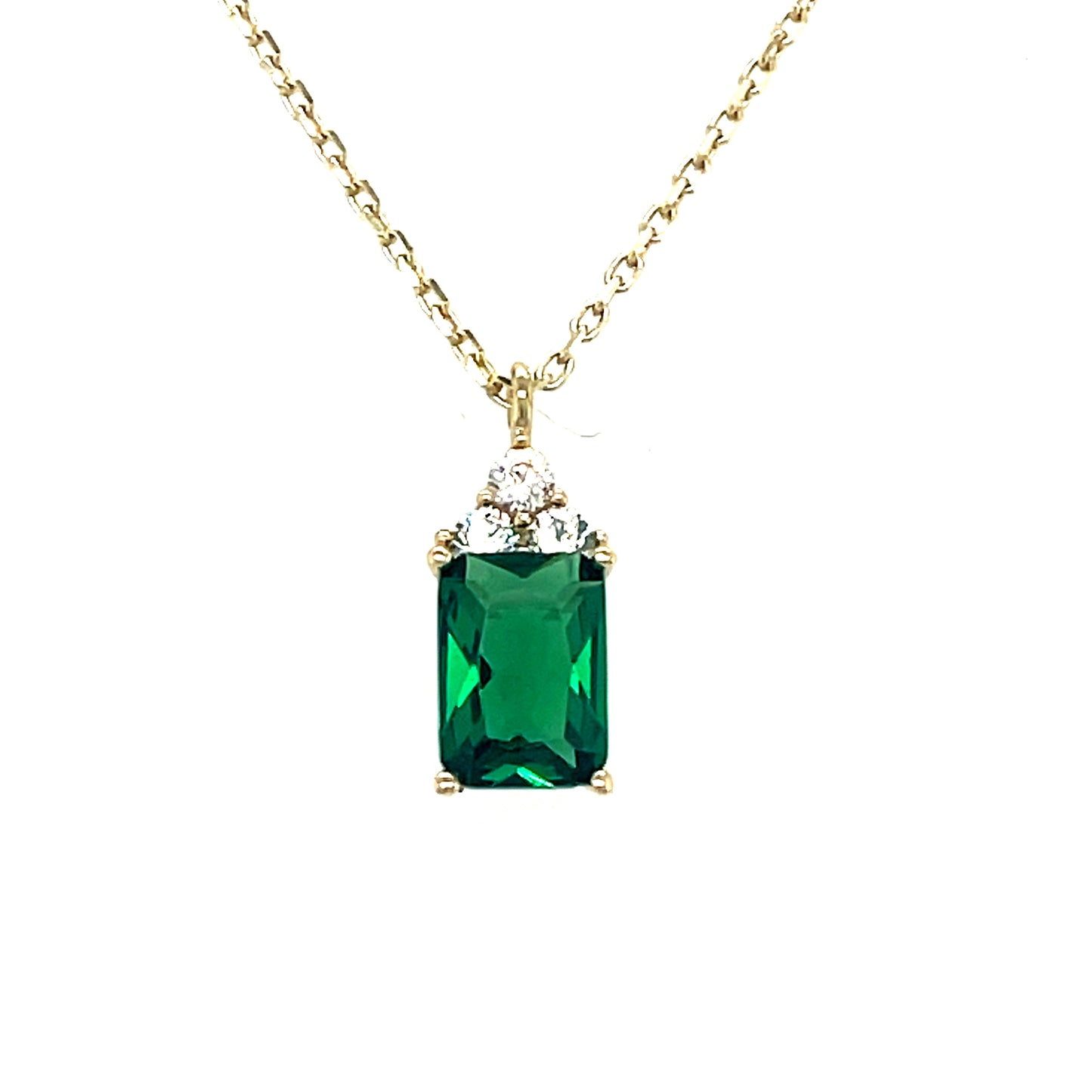 9CT Cubic Zirconia and Green Stone Rectangle Necklet