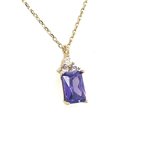 9CT Cubic Zirconia and Purple Stone Rectangle Necklet