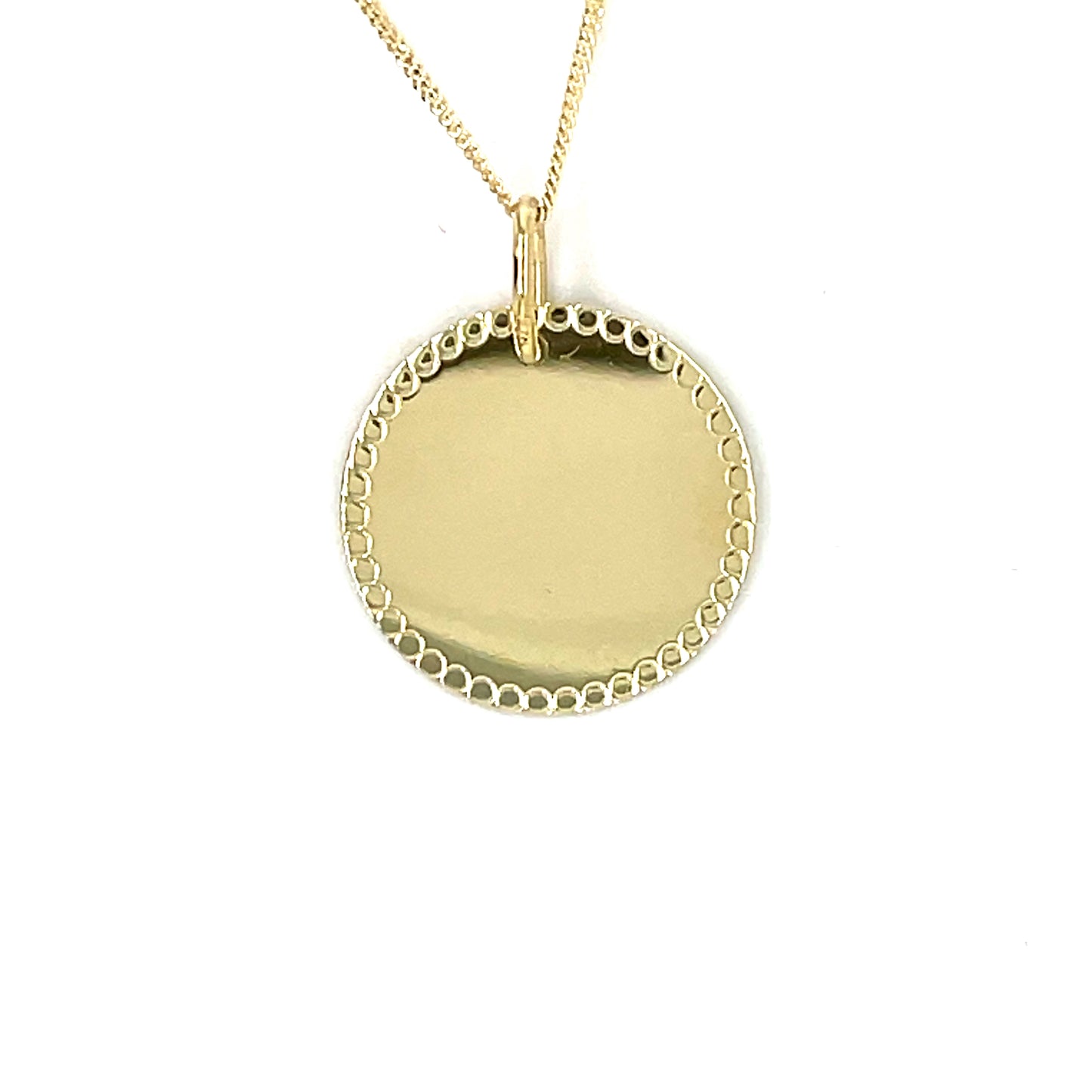 9CT 15MM Disc Pendant with Beaded Edge (Engraveable)