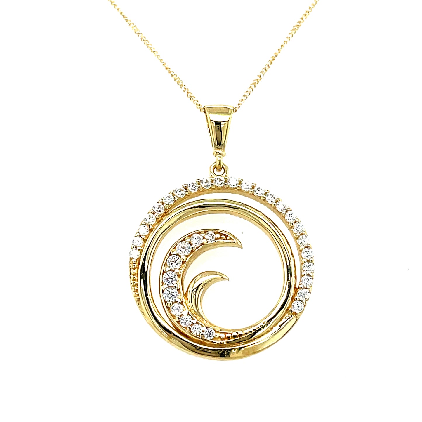 9CT Cubic Zirconia Round Open Swirl Pendant