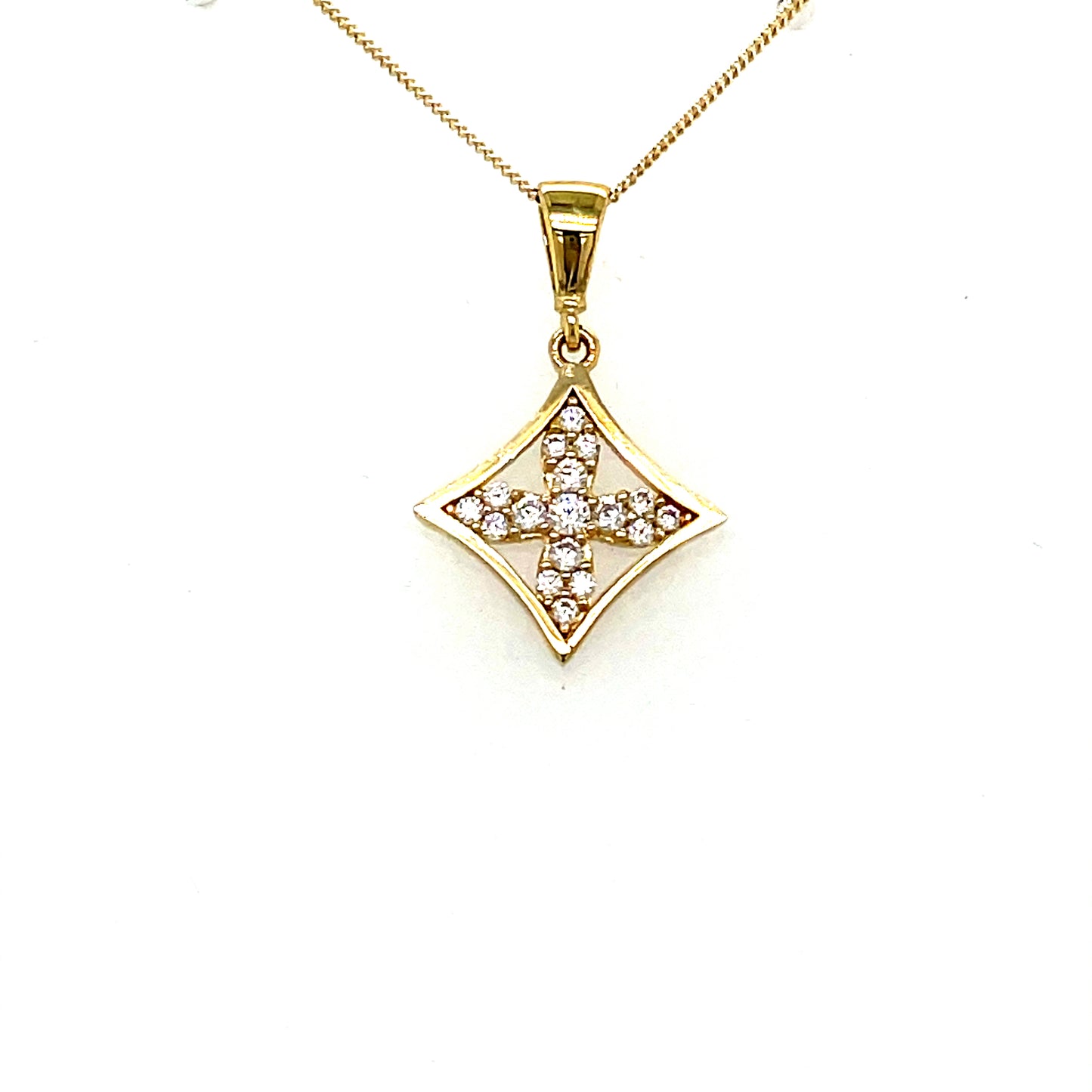 9CT Cubic Zirconia Open Clover Diamond Shape Pendant