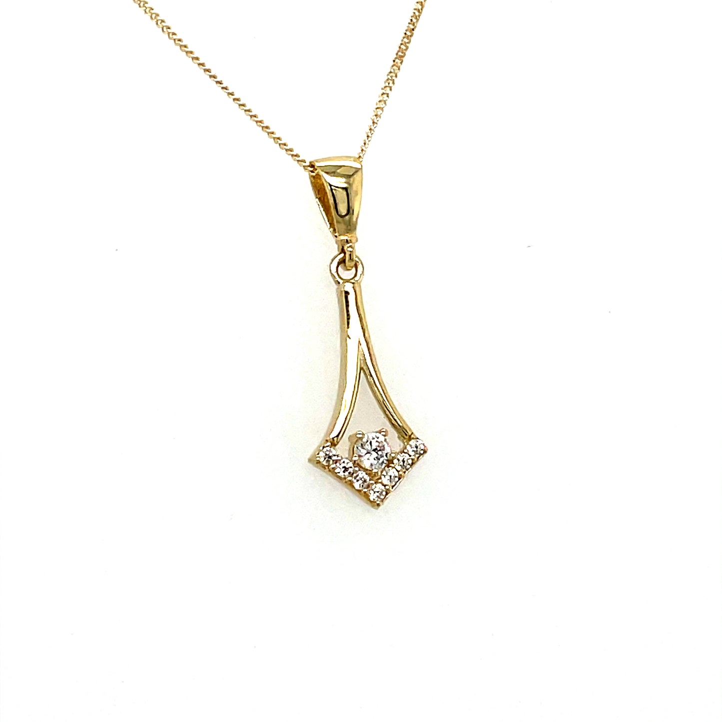 9CT Cubic Zirconia Open Fancy Long Pendant