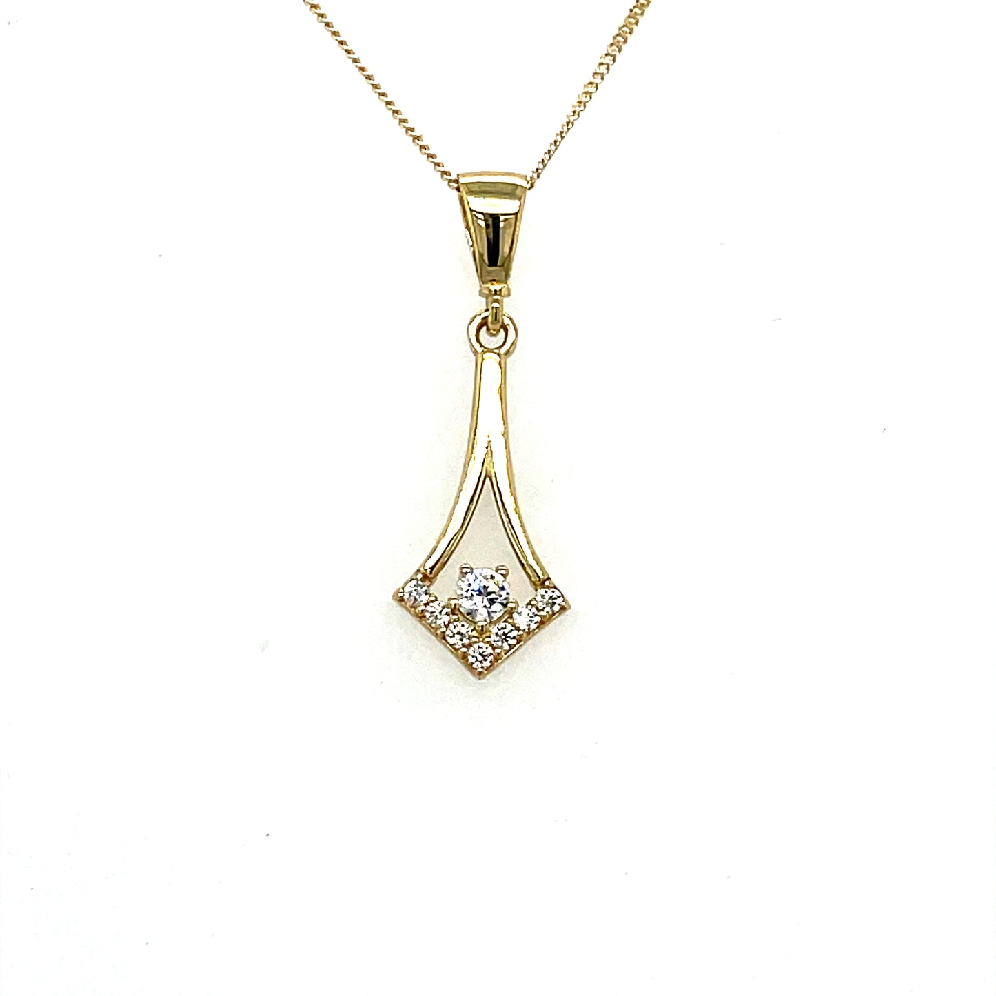 9CT Cubic Zirconia Open Fancy Long Pendant