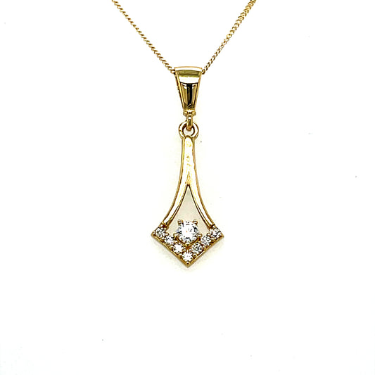 9CT Cubic Zirconia Open Fancy Long Pendant