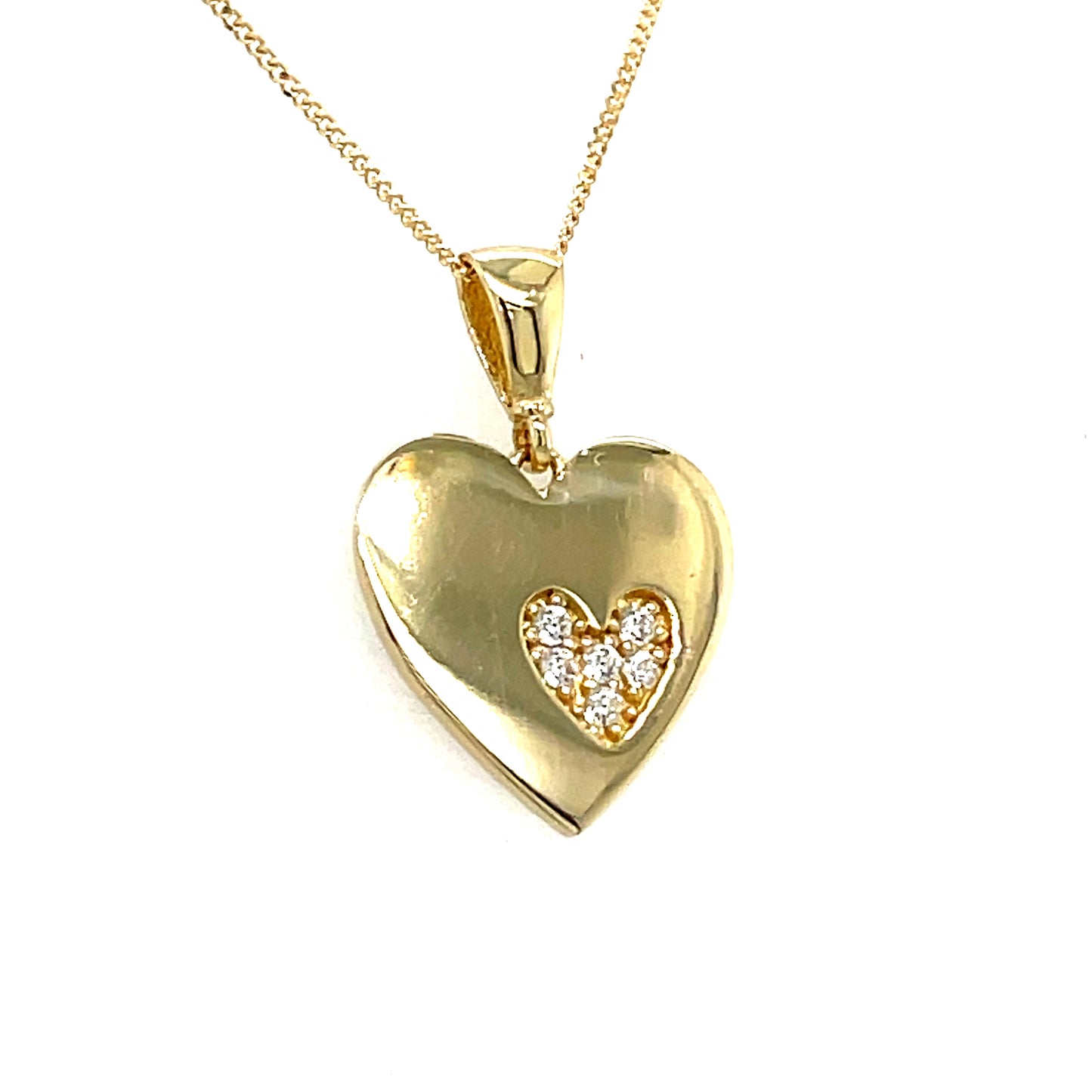 9CT Cubic Zrconia Heart Disc with Pave Set Heart Pendant