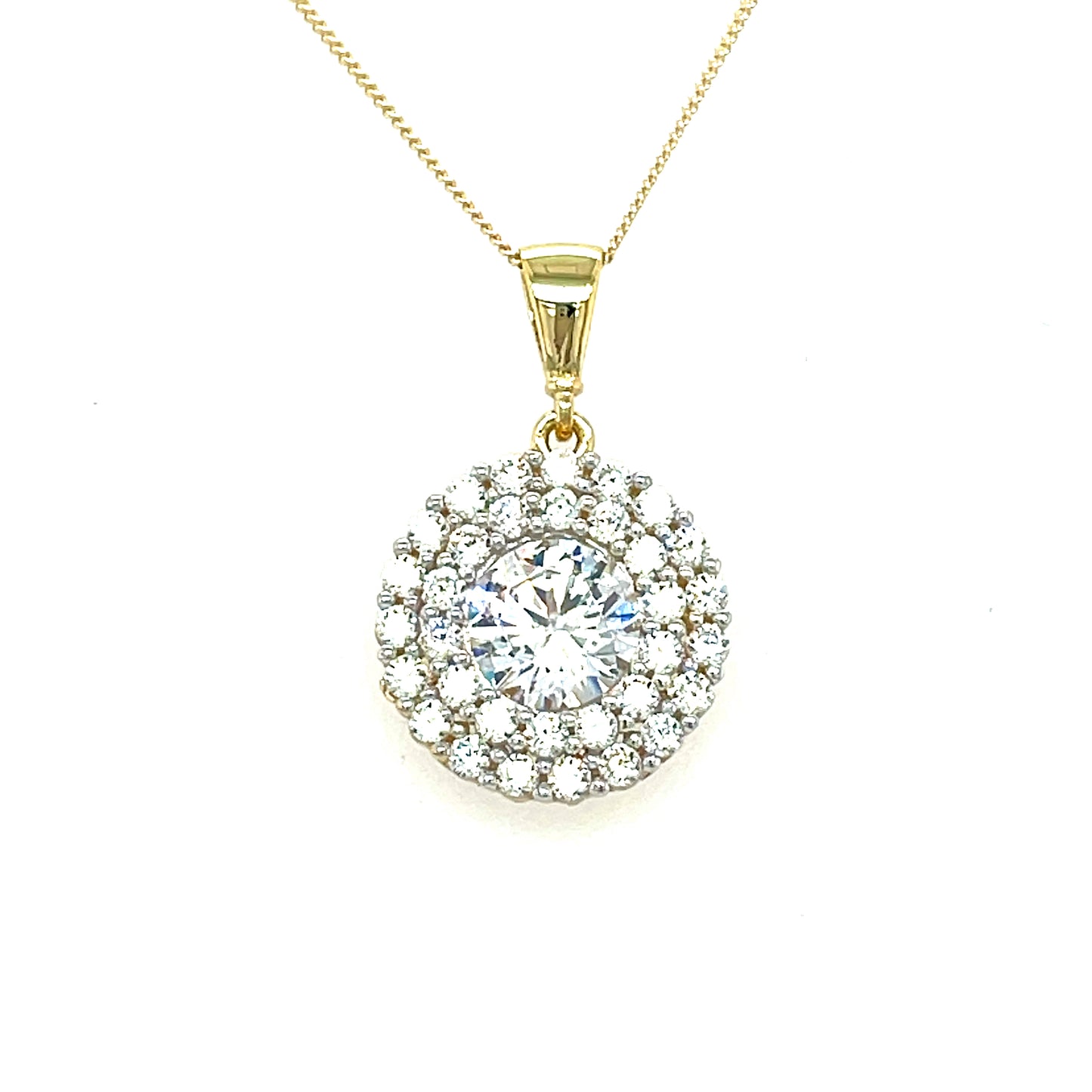 9CT Cubic Zirconia Double Row Famcy Pendant