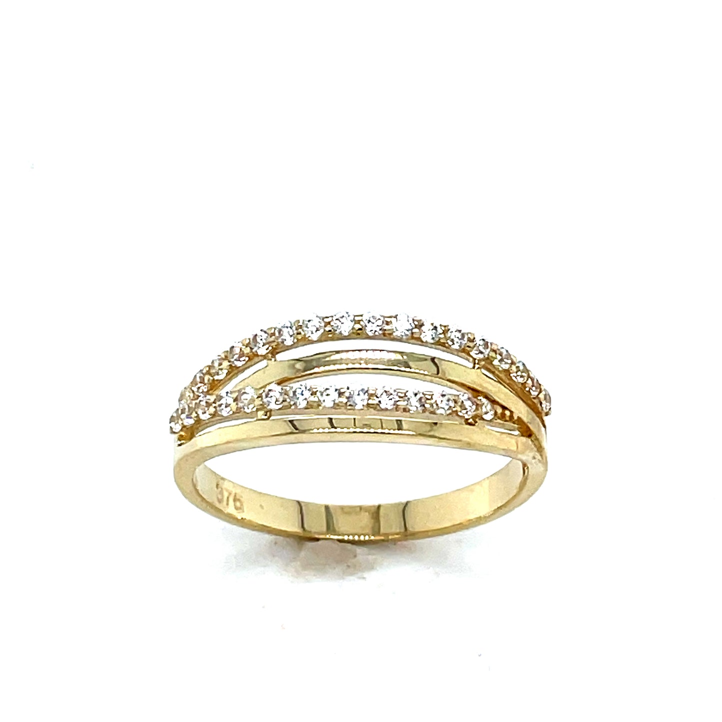9CT Cubic Zirconia Open 4 Row Crossover Dress Ring