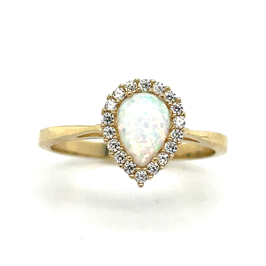 9CT Cubic Zirconia and Opal Halo Dress Ring