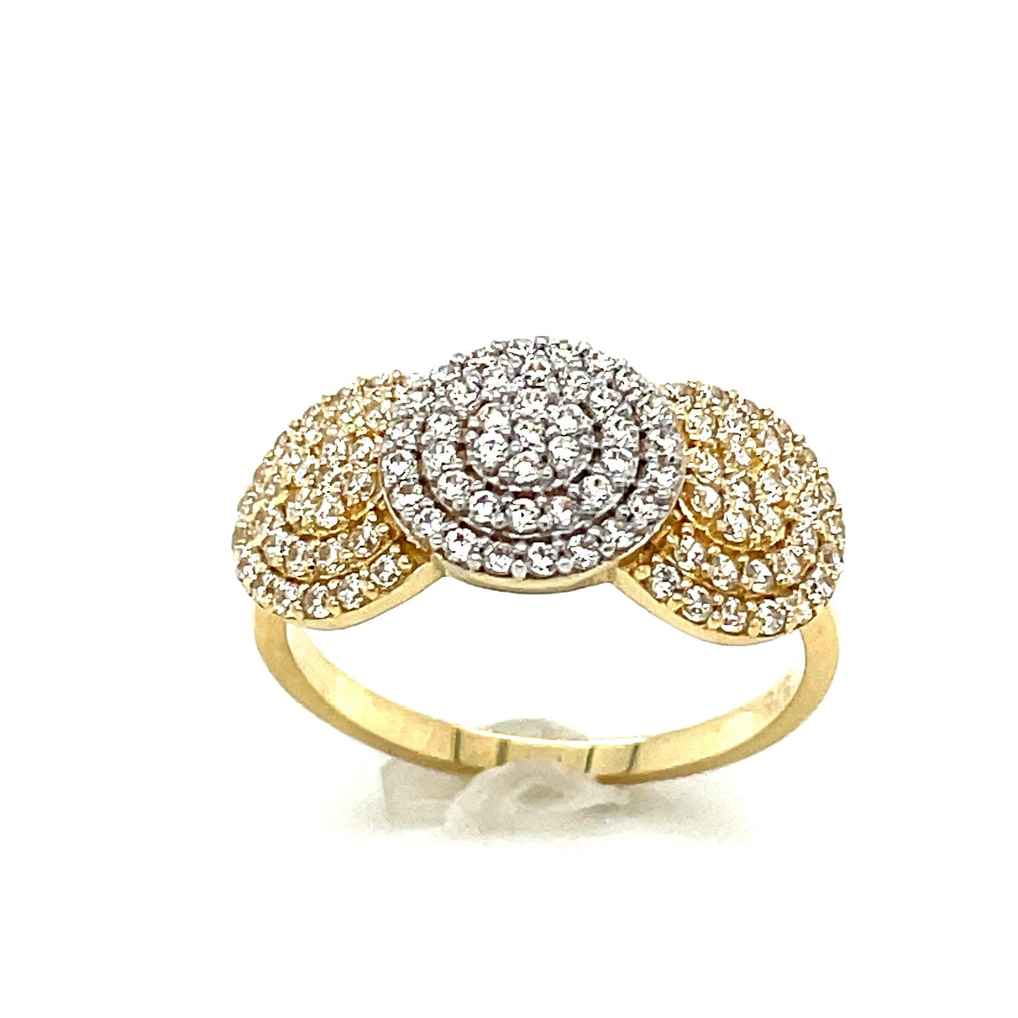 9CT Two Tone Triple Cluster Pave Sety Dress Ring