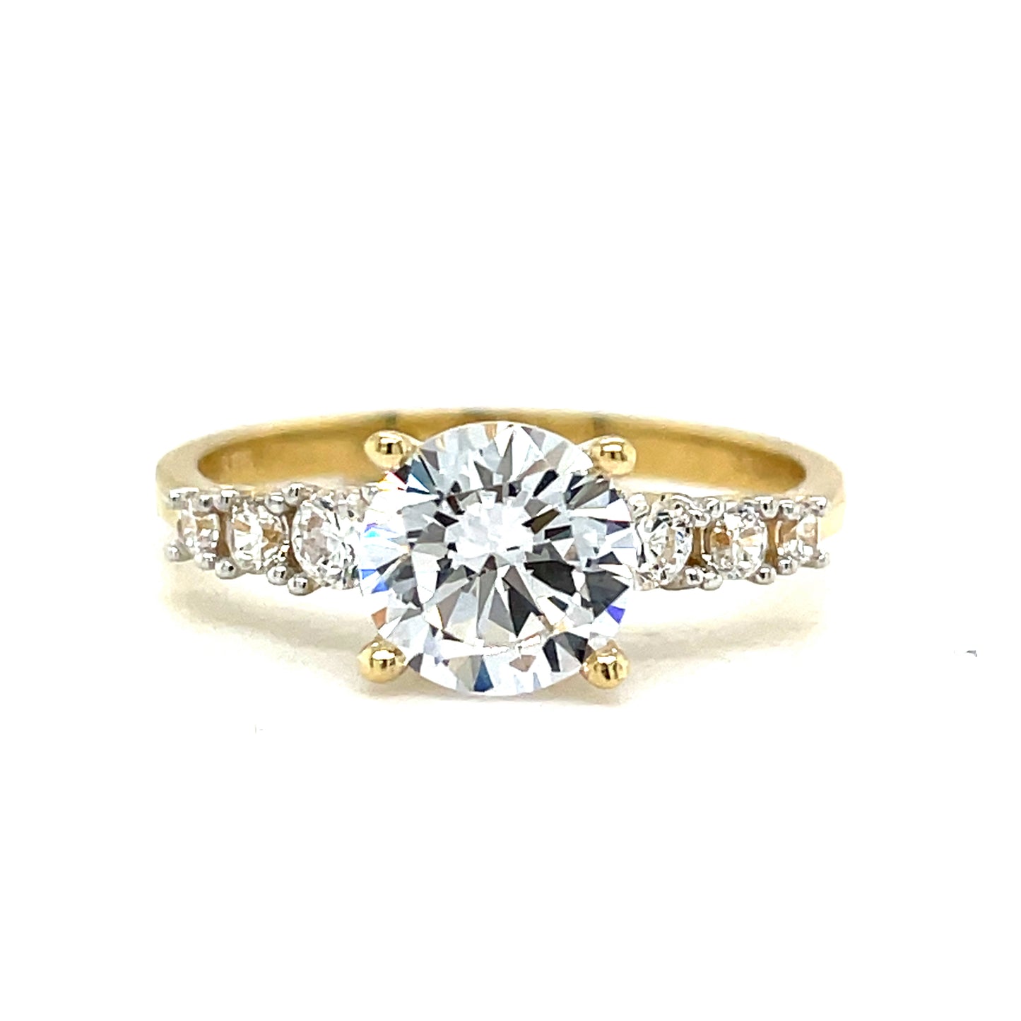 9CT Cubic Zirconia Round Solitaire Dress Ring with Graduated Shoulders