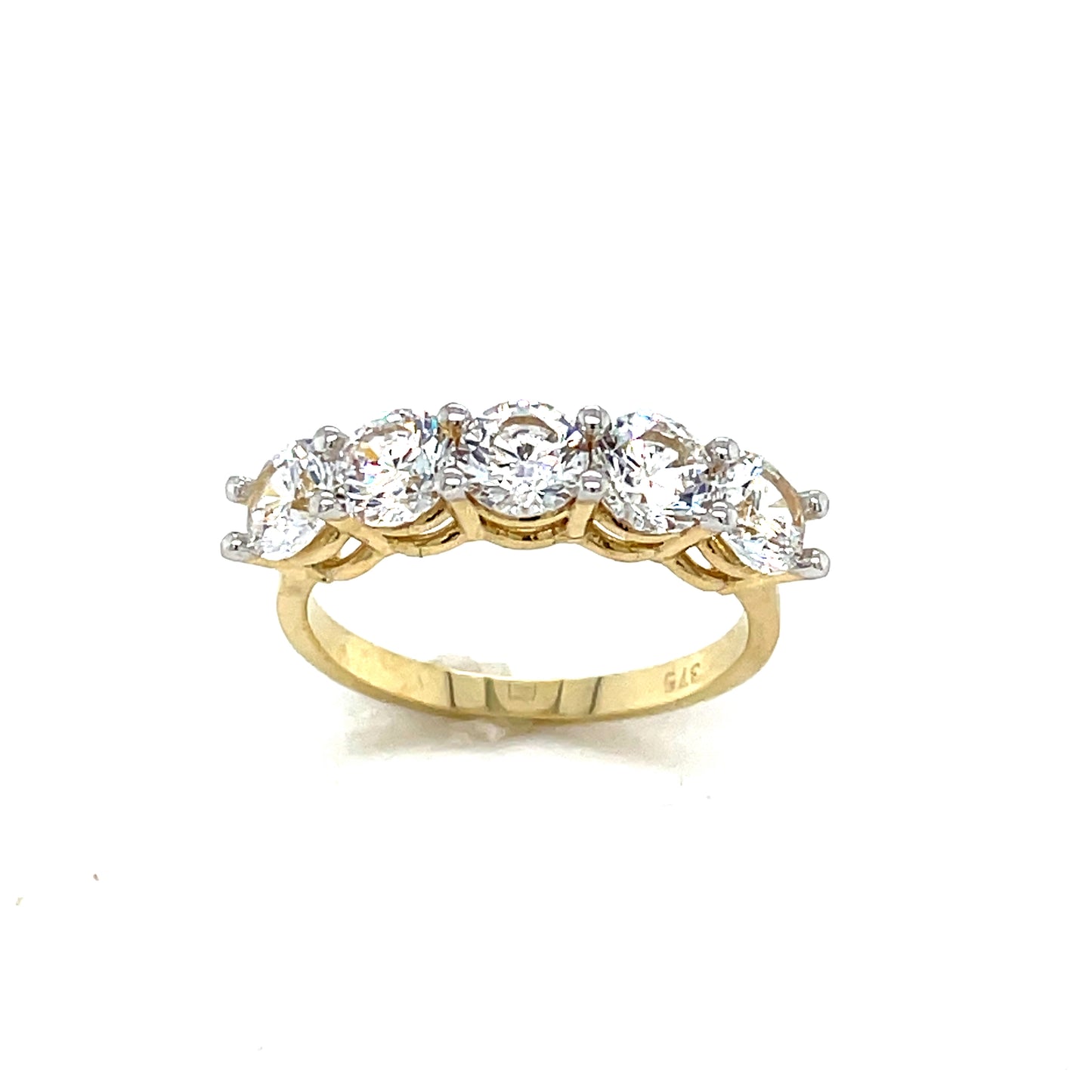 9CT Ring Cz 5 Stn Rd