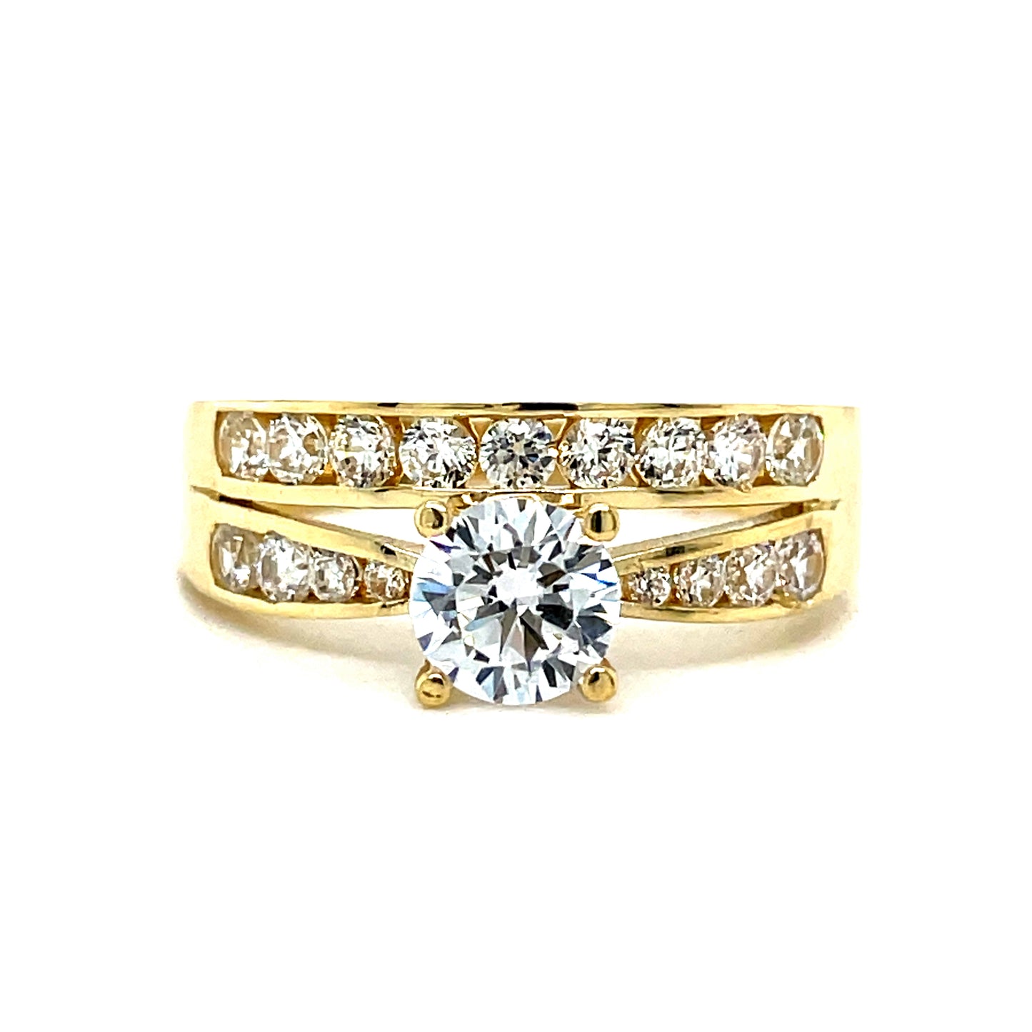 9CT Cubic Zirconia Solitaire 2 Row Channel Set Dress Ring