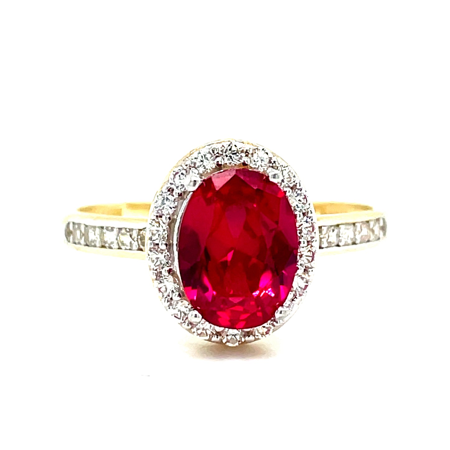 9CT Cubic Zirconia/ Red Stone Oval Halo Dress Ring