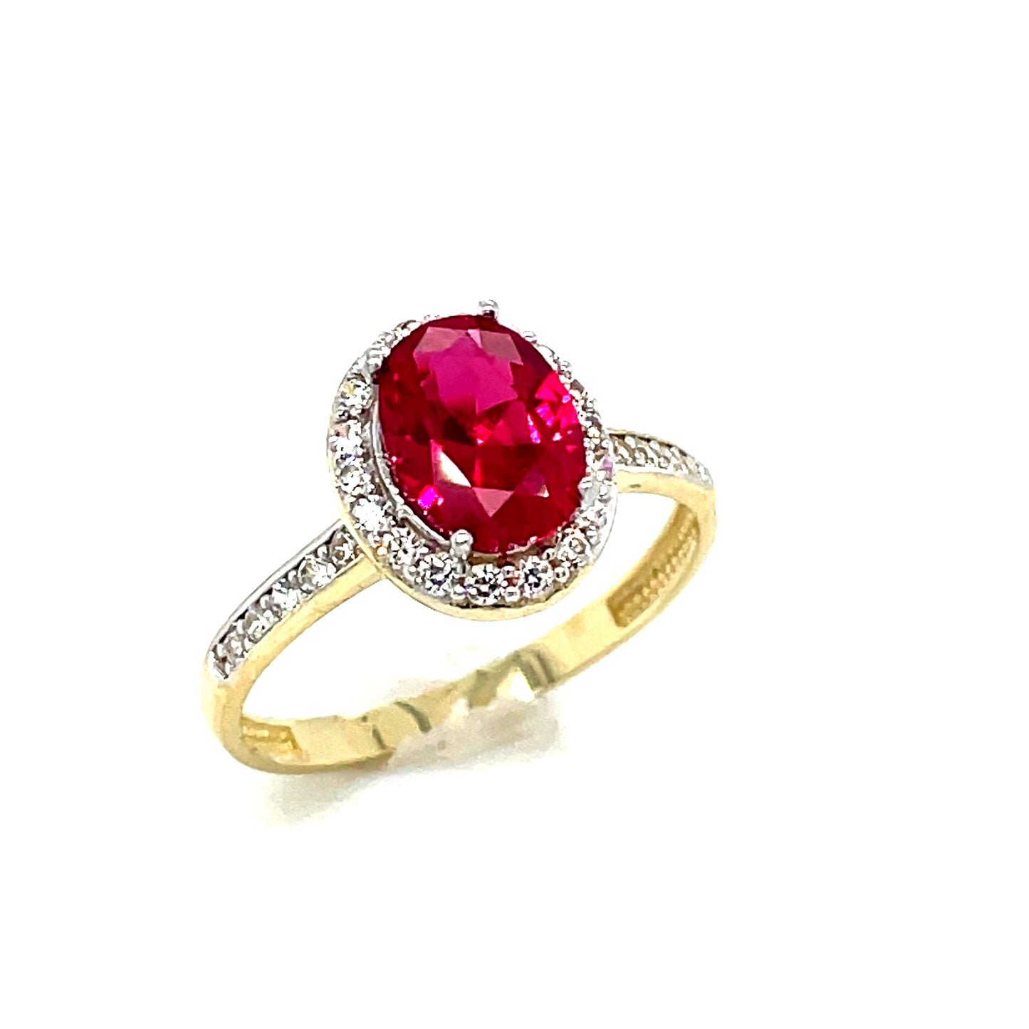 9CT Cubic Zirconia/ Red Stone Oval Halo Dress Ring