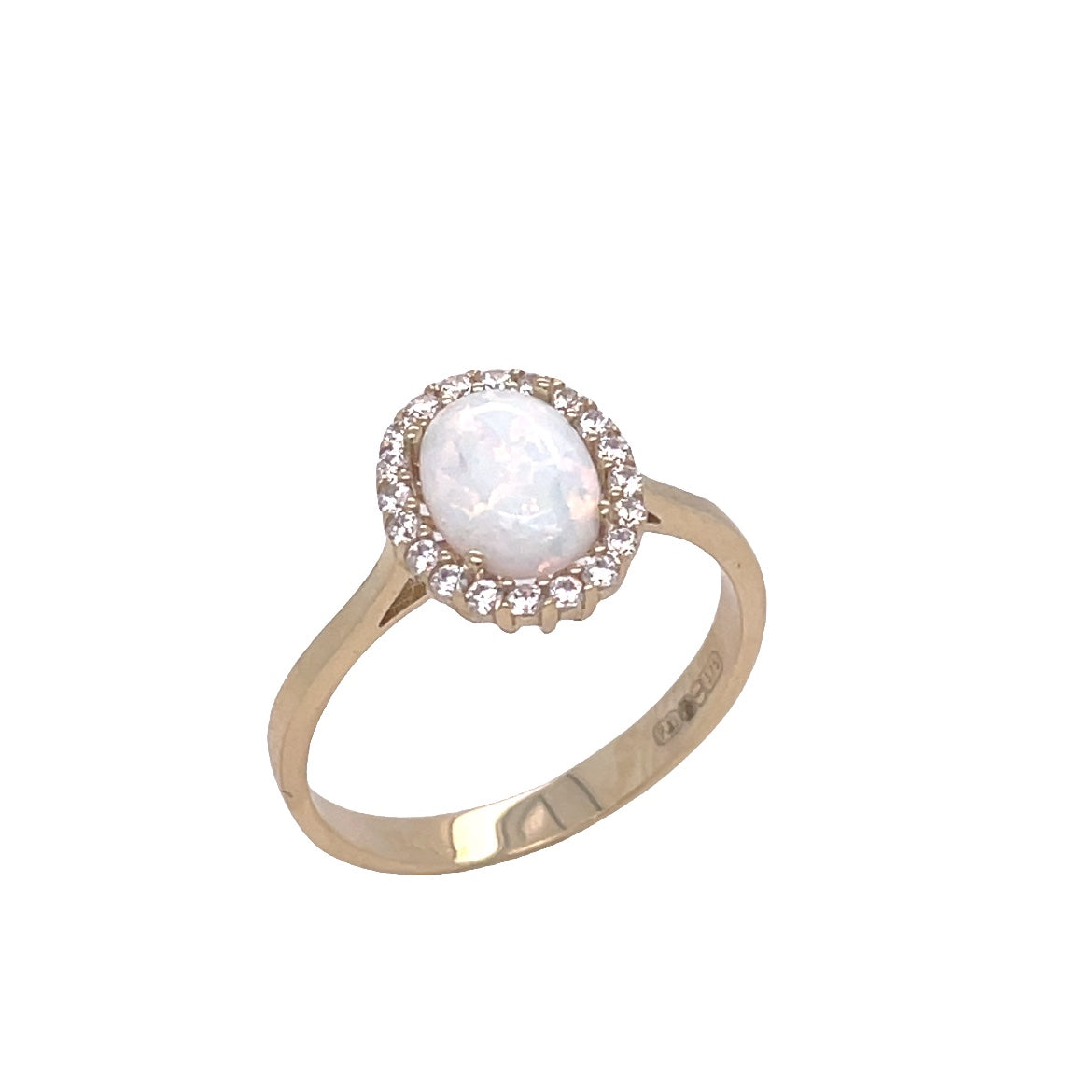 9ct Oval Opal Ring with CZ Halo