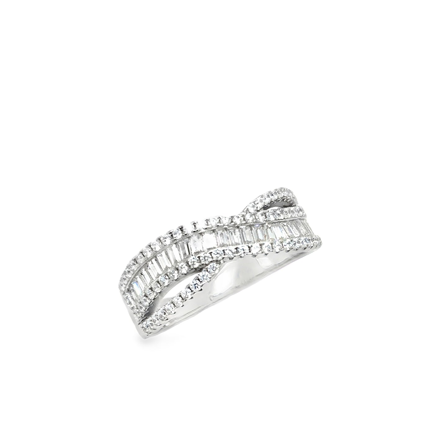 Sterling Silver CZ Round & Baguette Style Split Wide Wave Ring