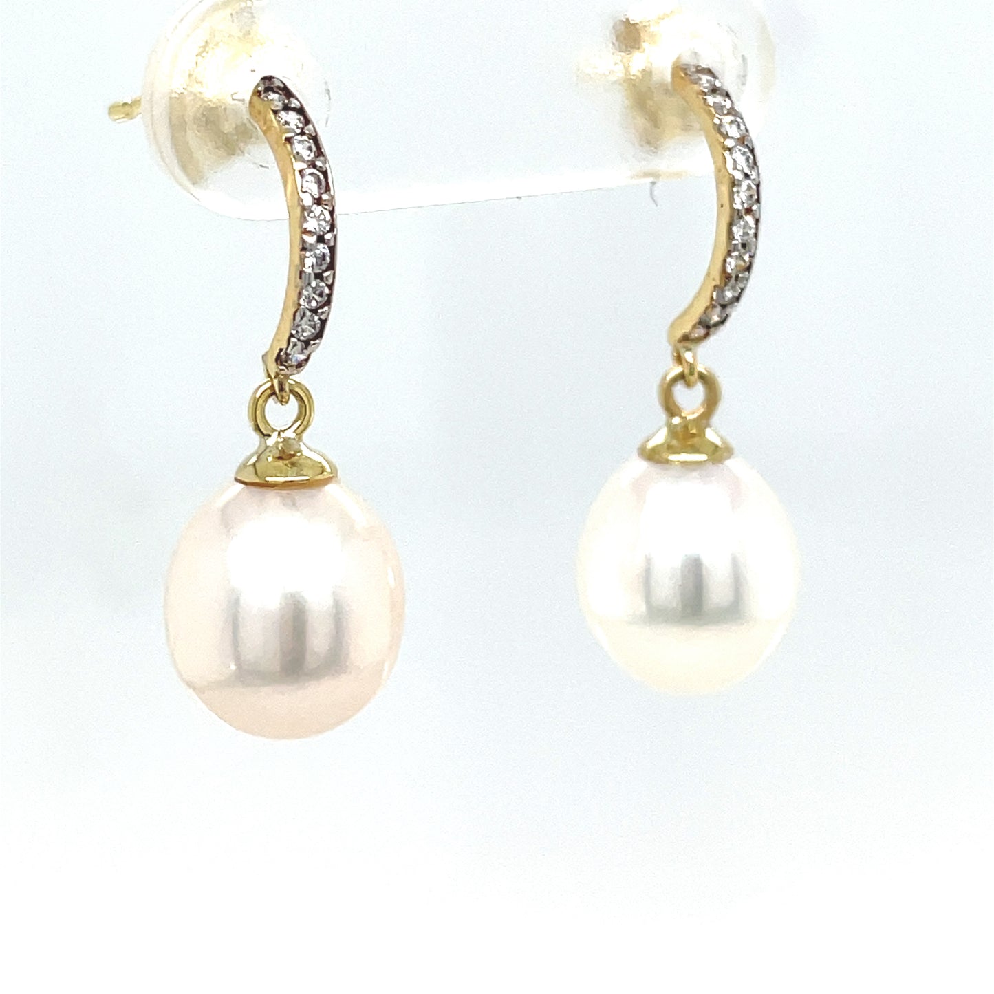 9CT Cubic Zirconia and Freshwater Pearl Drop Earring