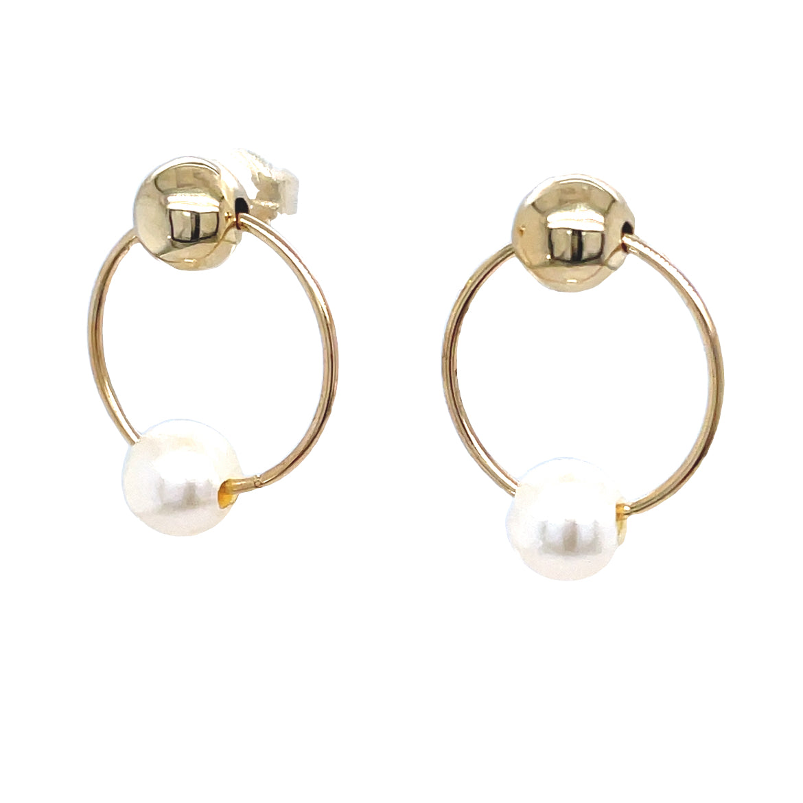 9CT Pearl and Ball Open Ring Earring