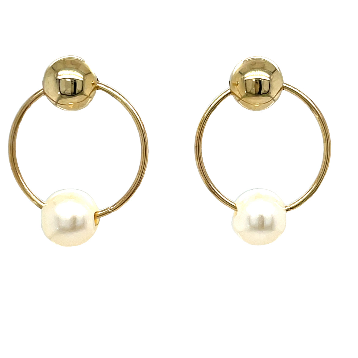 9CT Pearl and Ball Open Ring Earring