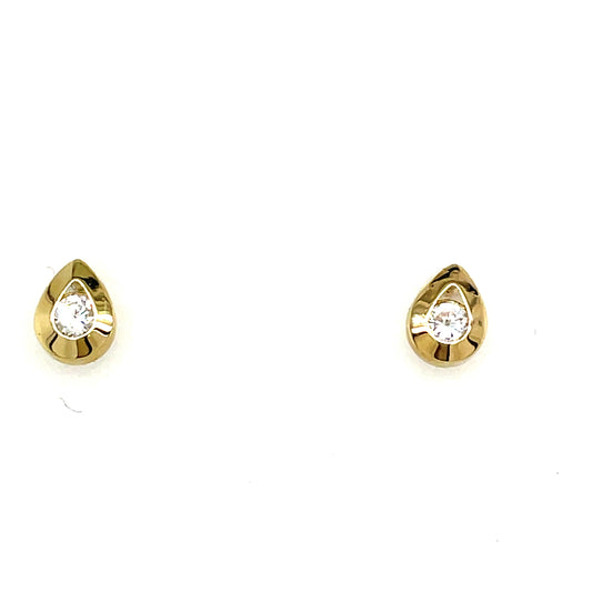 9CT Cubic Zirconia Pear Rubover Stud Earring