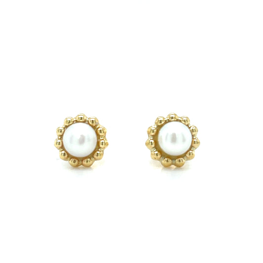 9CT Pearl Stud Earring with Beaded Edge