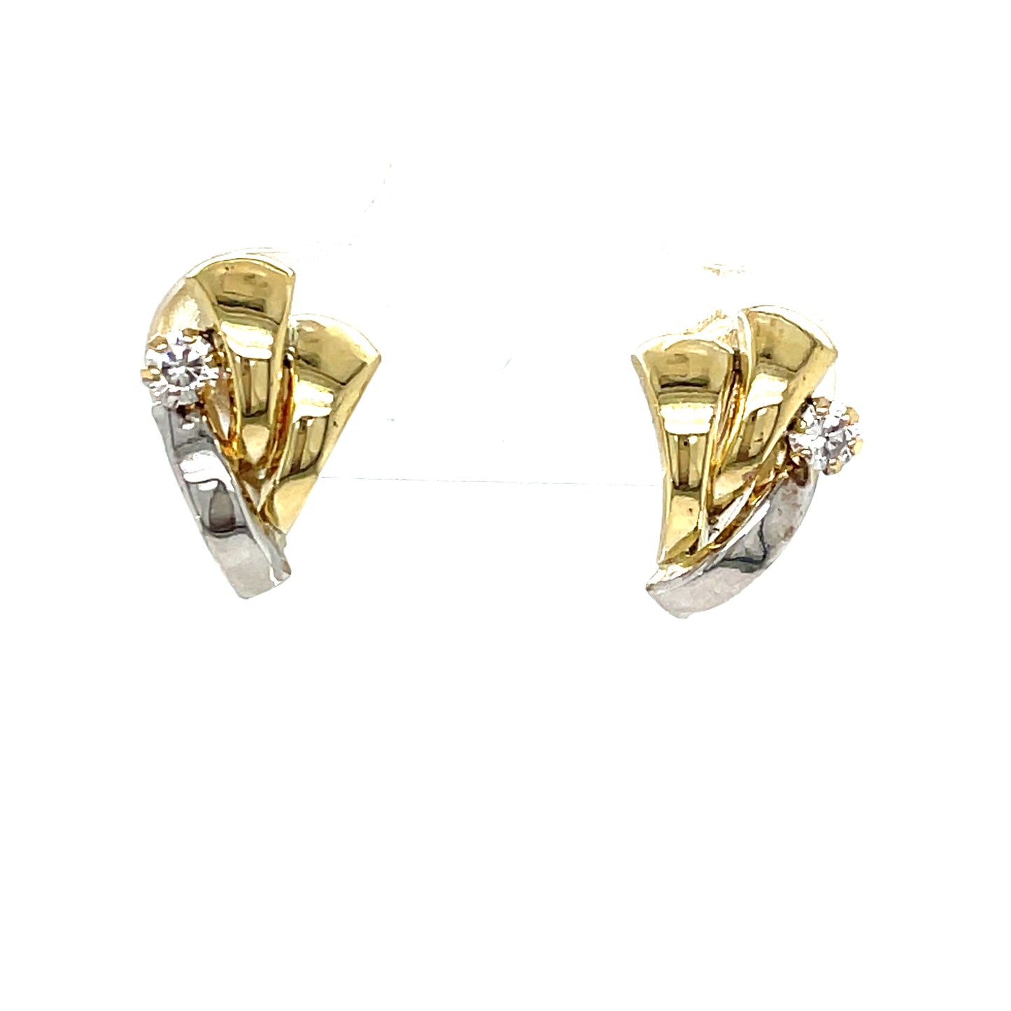 9CT Cubic Zirconia Two Tone 3 Row Fan Style Stud Earring