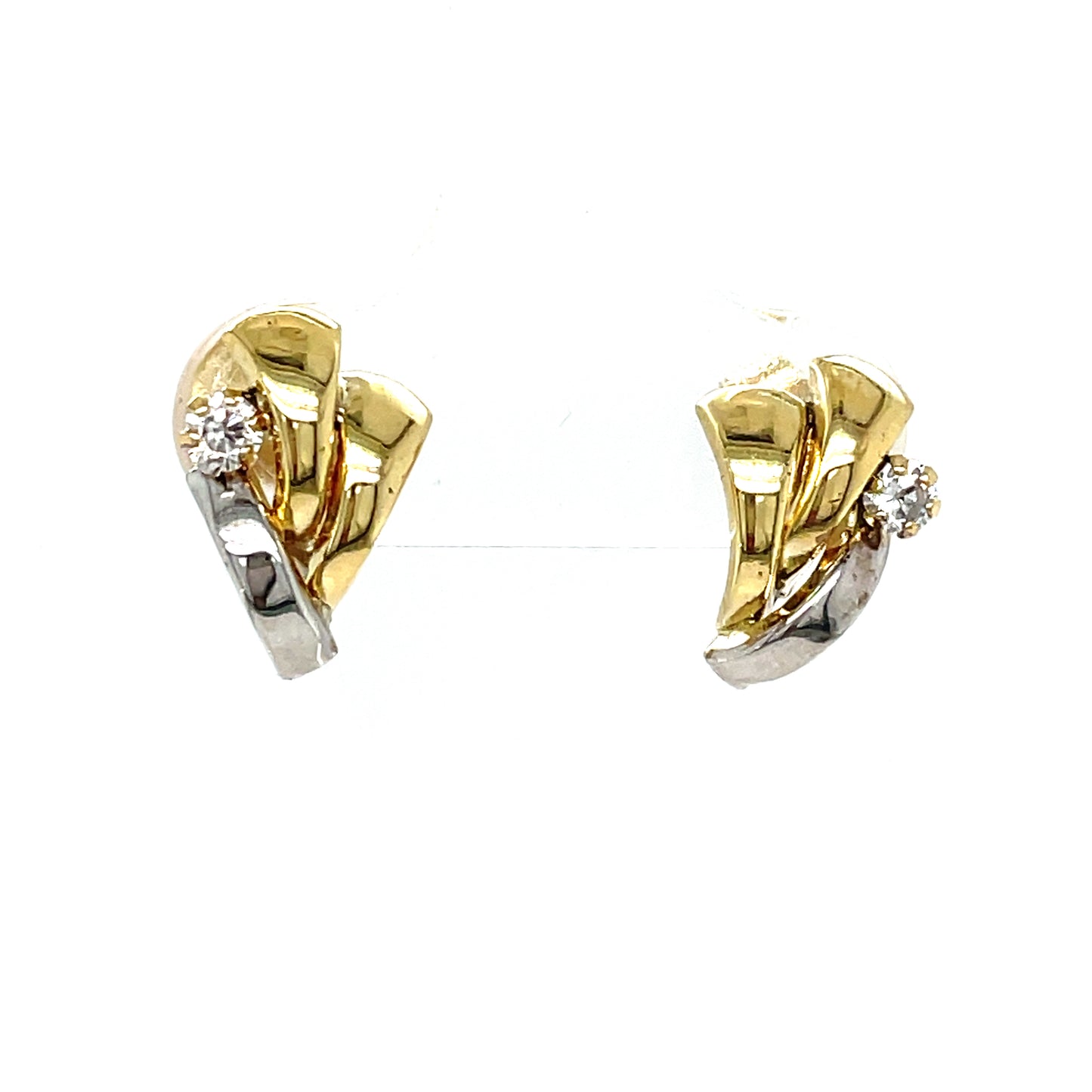 9CT Cubic Zirconia Two Tone 3 Row Fan Style Stud Earring