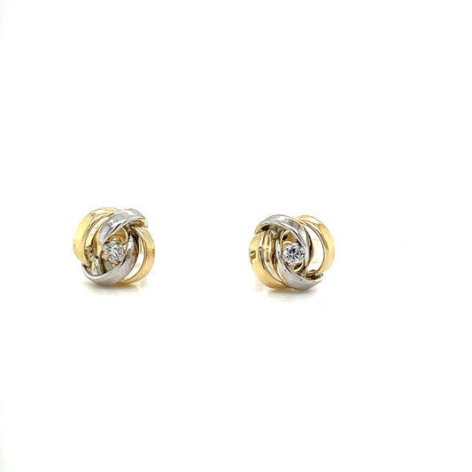 9CT Cubic Zirconia Centre Two Tone Swirl Stud Earring