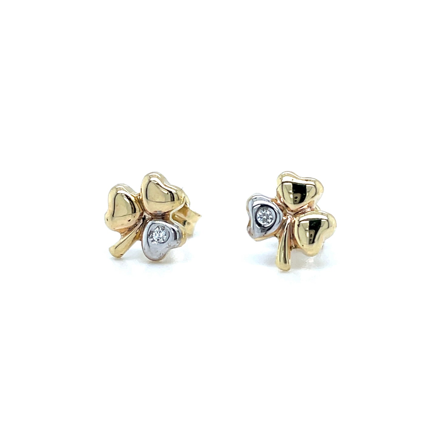 9CT Cubic Zirconia Two Tone Shamrock Stud Earring