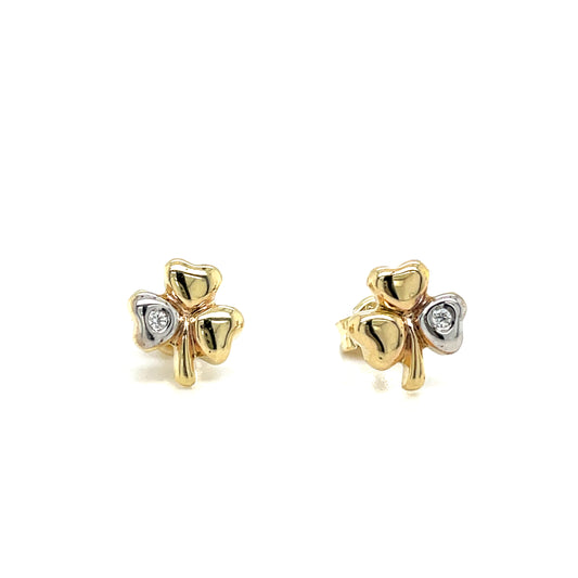 9CT Cubic Zirconia Two Tone Shamrock Stud Earring