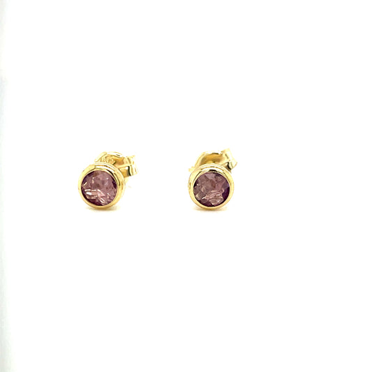 9CT Amythest Rubover Round Stud Earring