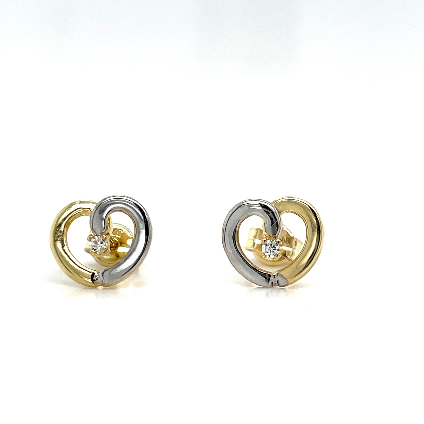 9CT Cubic Zirconia Centre Two Tone Open Heart Stud Earring